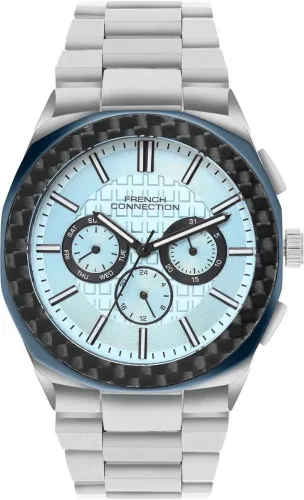 Image of French Connection VYSTRO Blue Sunrat Textured Dial | Men's Silver Multifunction Watch Analog Watch - For Men FCH27USM