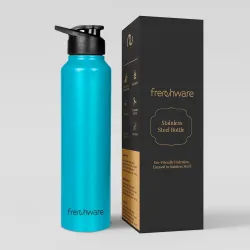 Frenchware Water Bottle 1 Litre Stainless Steel for Fridge School Outdoor Gym Home Office, Secure Leak Proof, 3X Powder 