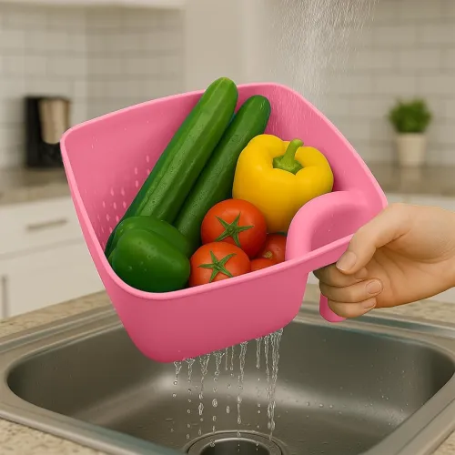 Image of Frenchware Plastic Colander with Handles, BPA-Free, Peach