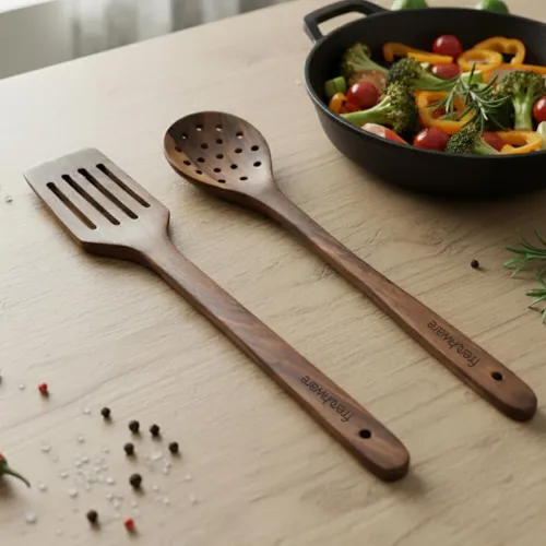 Image of Frenchware (Set of 2, Brown) Pure Sheesham Wood Spoons