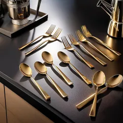 Frenchware Set of 12 Stainless Steel 6 Dinner Fork, 6 Spoons Sets, PVD Gold