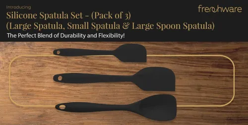 Image of frenchware 1 Large, 1 Small Turner & 1 Spoon, Premium Silicone Kitchen Utensil Set Non-Stick Spatula (Pack of 3)