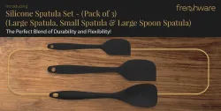 frenchware 1 Large, 1 Small Turner & 1 Spoon, Premium Silicone Kitchen Utensil Set Non-Stick Spatula (Pack of 3)