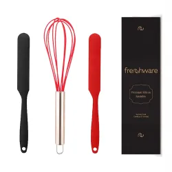 Frenchware Silicone Spatula & Whisk Set (3 Pc, Red & Black)