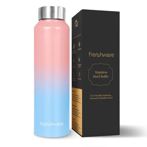 Image of Frenchware Water Bottle (1 Litre, Premium Stainless Steel, Sky-Blush) Bottle for Fridge, School, Outdoor, Gym, Home and 