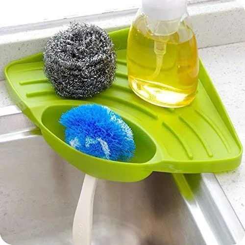 Image of FreshDcart Kitchen Soap Stand for Sink with Tray – Compact Plastic Kitchen Soap Stand for Sink, Corner Storage Rack for 