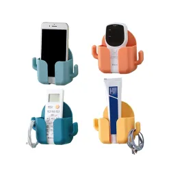 FreshDcart Mobile Holder for Home – Self-Adhesive Phone Charging Holder with Dual Hooks, Ideal for Bathroom, Kitchen, Bedroom, Office – Reusable ABS Build, Pack of 4 (Random Color)
