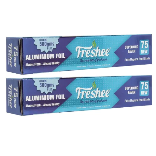 Image of Freshee 500gm Aluminium Silver Kitchen Foil Roll, 11 Micron Thick Disposable Food wrap Foil for Food Parcel Keeps Food F