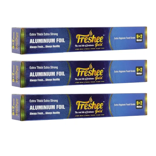Image of Freshee 9m Plus 2m Disposable Foil for Food Wrapping Pack of 3 Aluminium Foil Rolls for Oven Roasting, 14 Micron Thick S