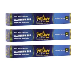 Freshee 9m Plus 2m Disposable Foil for Food Wrapping Pack of 3 Aluminium Foil Rolls for Oven Roasting, 14 Micron Thick S