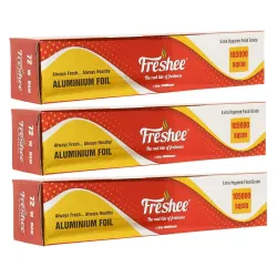 Freshee 105000sqcm Disposable Foil Roll for Baking Pack of 3 Thick Silver Foil for Food Wrapping Reheating Roasting Freezing Food Parcel and Delivery