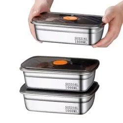 316 Stainless Steel Fridge Storage Box Set of 3 (1000 ML Each) with Airtight Leakproof Lid | Food Grade Food Storage Con