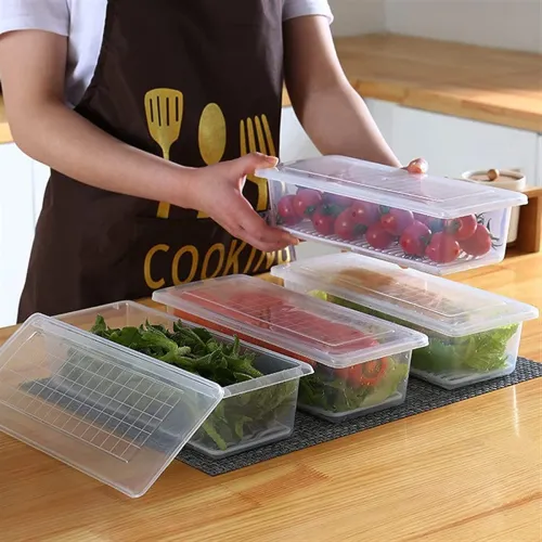 Image of Fridge Storage Boxes (Pack of 2), Fridge Organizer with Removable Drain Plate Fridge Storage Containers