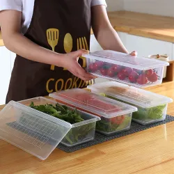 Fridge Storage Boxes (Pack of 2), Fridge Organizer with Removable Drain Plate Fridge Storage Containers