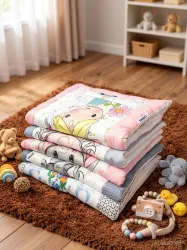 Frido Cotton Crib Flat 250 TC Cartoon 5 Bedsheets with 10 Pillow Covers (Multicolor)