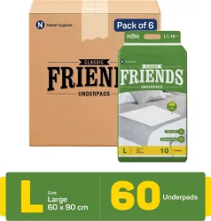 FRIENDS Classic Disposable Underpads ,Soft & Super Absorbency 60x90 cm Adult Diapers - L (60 Pieces)