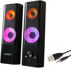 Frontech 2.0 Multimedia Speaker | AUX/USB | RGB Lighting | Detachable Soundbar | 12 W Laptop/Desktop Speaker (Black, 2.0 Channel)