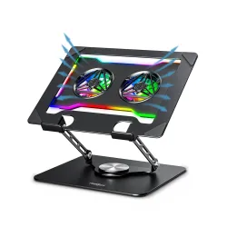 Frontech 360° Rotating Laptop Cooling Stand | 2x65 mm RGB Detachable Fan | for Laptop Up to 17\ | USB+Type C Powered | 