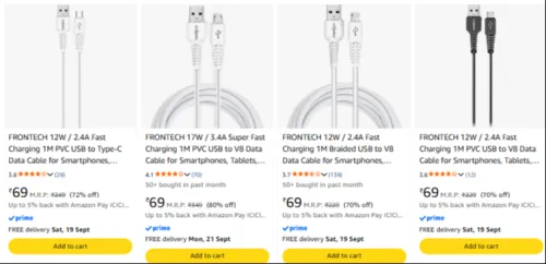 Image of Frontech Charging Cable Starting at @ ₹69