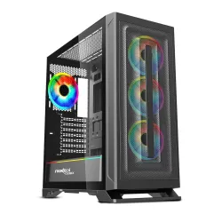 FRONTECH QUBIX ATX Cabinet – Glass Panel, Mesh Front, 4 ARGB Fans (FT-4386)
