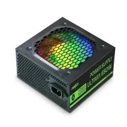 Frontech Ultima 650W Power Supply with 120mm RGB Fan, ATX 12V, DC-DC PFC, 4 SATA, 2 Molex, PCI-E (6+2), Sleeved Cables, OCP/OVP/SCP Protections & 3-Year Warranty (PS-0015P)