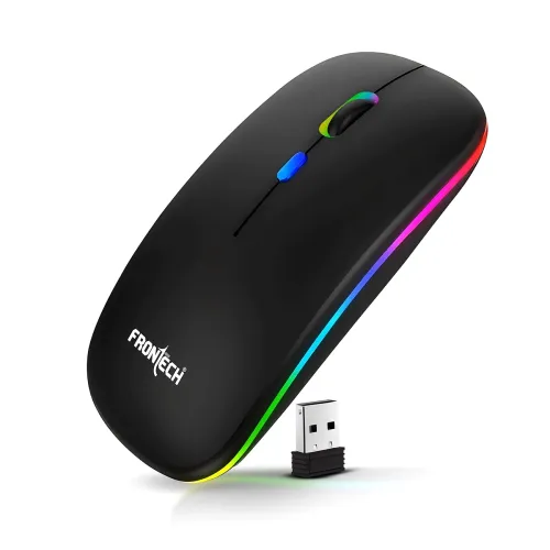 Image of FRONTECH Wireless Mouse with Bluetooth 5.0 & 2.4 Ghz Dual Wireless Connectivity, Rechargeable Battery, Backlit Effect, A