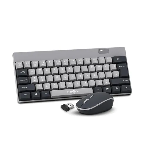 Image of Frontech 61-Key Ultra-Compact Wireless Rechargeable Keyboard & Mouse Combo – 2.4 GHz Nano Receiver, 1600 DPI Precision, 