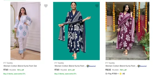 Image of Ft Textile Women's Ethnic Sets upto 81% Discount
