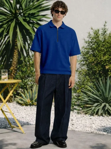 Image of FTX Men Solid Polo Neck Half Sleeve Oversize Fit Polyster Tshirts