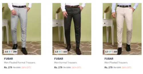 Image of FUBAR Men's Pleated Formal Trousers Starting At @₹279