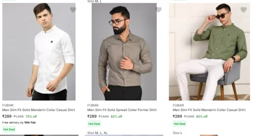 Image of FUBAR Men Slim Fit Solid Mandarin Collar Casual Shirt Starting Price @₹289