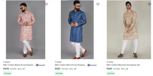 Image of Fubar Men's Kurta Pyjama Set @ Minimum 80% Discount