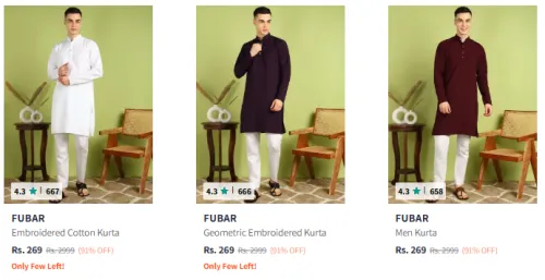 Image of Fubar Men's Kurta @ Up to 91% Discount