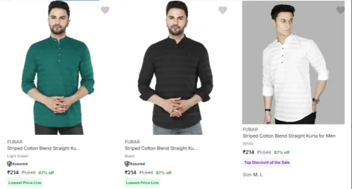 Image of Fubar Men's Kurtas at 87% discount 