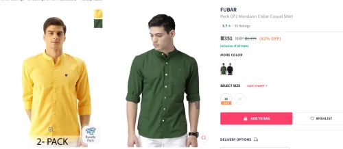 Image of FUBAR Pack Of 2 Mandarin Collar Casual Shirt
