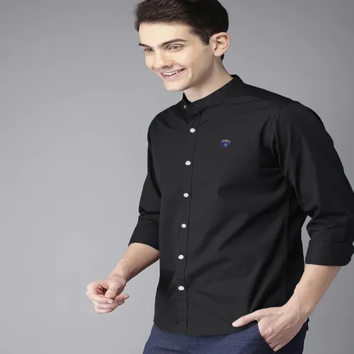 Image of FUBAR Slim Fit Band Collar Cotton Casual Shirt