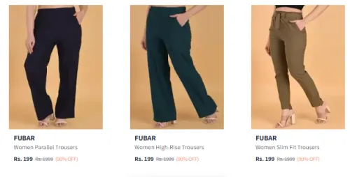 Image of FUBAR Women Trouser Flat 90% Discount