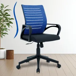 FUGO Ergonomic Office Chair with 3 Years Warranty | Height Adjustable Revolving Chair with Tilt Lock | Heavy Duty Nylon Base | Work from Home Chair | Office Chair Merilian (Blue)