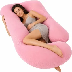 Full Body Pillows for Sleeping Cooling Pregnancy Pillow,U Shaped Pregnancy Body Pillow for Women,Maternity Pillows for Pregnant Women with Removable Washable Velvet Cover Baby Pink