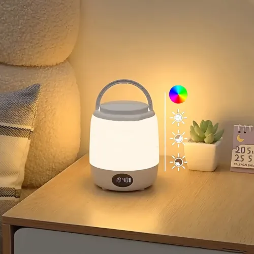 Image of Fulminare Portable LED Night Light with Clock, Touch Lamp for Bedroom, Living Room, and Study 3 Ways Dimmable Warm White