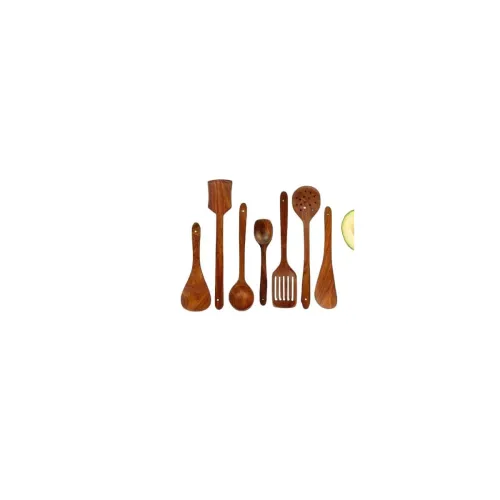 Image of Fun Shelf Set of 7 Natural Wooden Cooking Spoons: Handcrafted, Non-Stick, & Versatile Kitchen