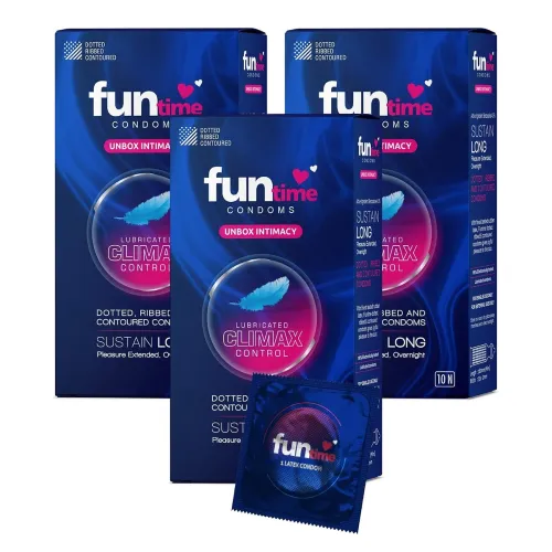 Image of FUNTIME CLIMAX CONTROL DOTTED RIBBED CONTOURED CONDOMS PACK 30