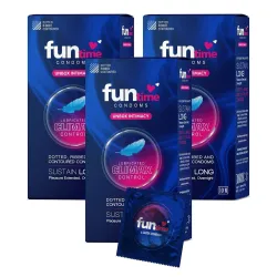 Funtime Climax Control Condoms | Dotted, Ribbed, & Contoured for Long-Lasting Pleasure | Lubricated Natural Rubber Latex Condoms for Excitement & Fun | Pack of 3 (10 counts each)