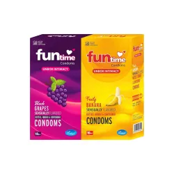 Funtime Flavoured Dotted Ribbed And Contoured Long Lasting Condoms for Men Count 10 - Combo (Pack of 2 Black Grapes, Pack of 2 Fruity Banana) Total 40 pcs
