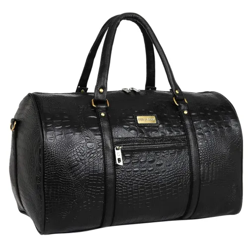 Image of Fur Jaden Black Textured Spacious Weekender Duffle Bag for Travel 