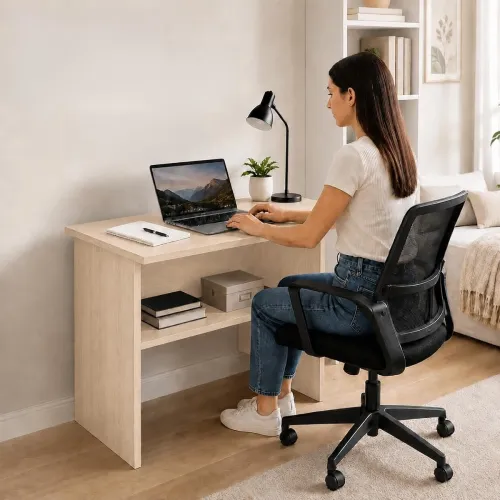 Image of FURLAY StudyPro Wooden Laptop Table, 60x40x70 cm Compact Study Desk with Book