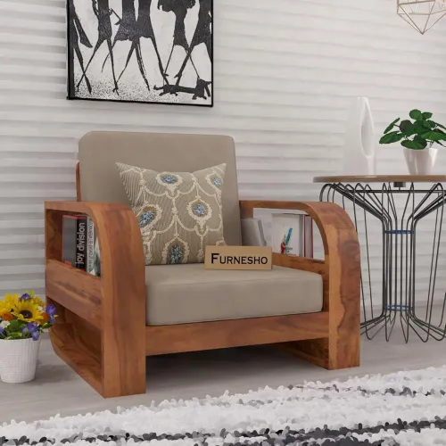 Image of FURNESHO Wooden 1 Seater Sofa Set