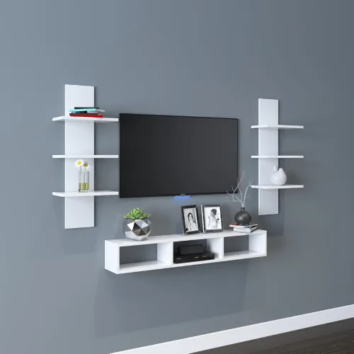 Image of Furnifry Wooden TV Entertainment Unit with 2 Wall Shelf/Wall Set Top Box Shelf Stand/TV Cabinet for Wall/Set Top Box Hol