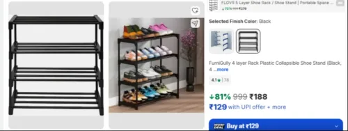 Image of FurniGully 4 layer Rack Plastic Collapsible Shoe Stand 