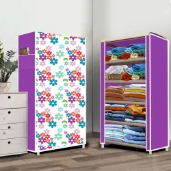 FurniGully 5 Tire Mini Flower Print PVC Collapsible Wardrobe (Finish Color - Mini Flower Modern Print, DIY(Do-It-Yourself))